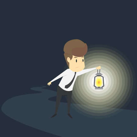 A business man using a lantern, search for success. vectorのイラスト素材