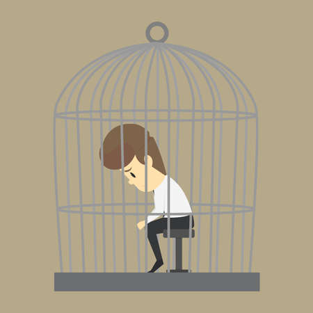 A Business man trapped in a cage, without freedom. vectorのイラスト素材
