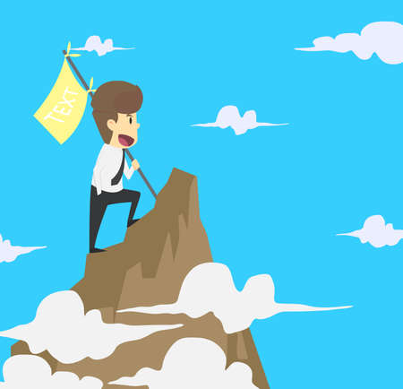 businessman holding a flag that succeed in mountain. vectorのイラスト素材