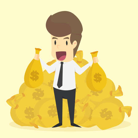 A businessman sleeping on a bag of money, billionaires. vectorのイラスト素材