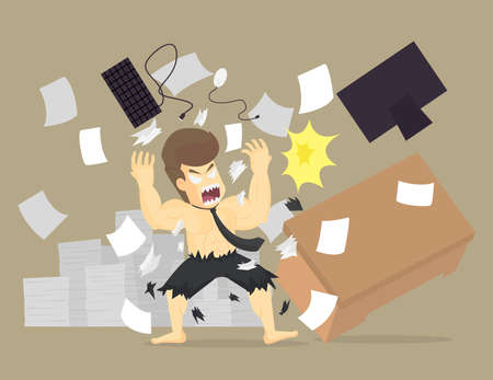 Angry office worker character crash workplace. vectorのイラスト素材
