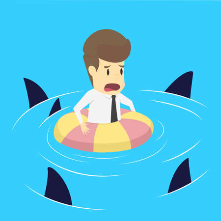businessman surrounded by sharks. vectorのイラスト素材
