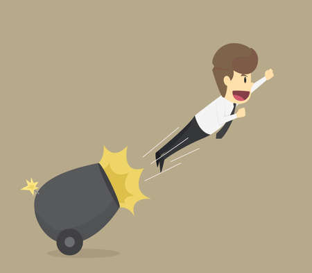 businessman shooted by cannon.VECTORのイラスト素材