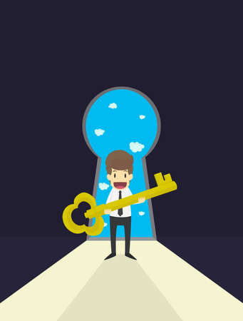 Businessman holding the key to unlock vector.のイラスト素材