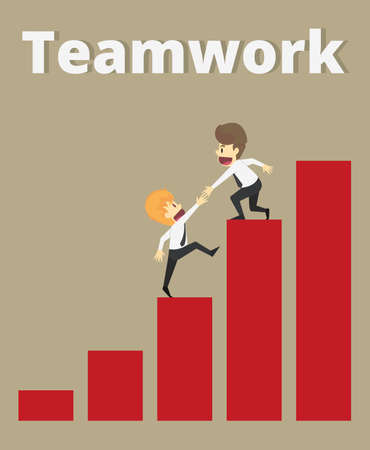 Businessman getting helping workmate,Cross graph finance.Business young cartoon happiness of success concept is man character.View businessman emotions moving include of man person.Illustration Vectorのイラスト素材