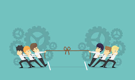 Businessman in career race. teamwork businessman fighting in the tug of war.Business young cartoon of success concept is man character.View businessman emotions moving  of man. Illustration Vectorのイラスト素材