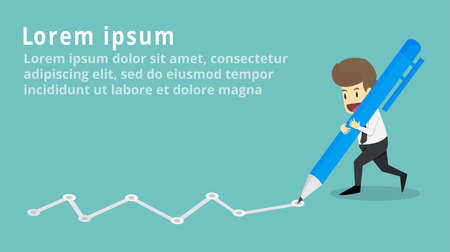 Businessmen are writing graph goals breakthrough  with pen.Business young cartoon happiness of success concept is man character.View businessman emotions moving include icon of man.Illustration Vectorのイラスト素材