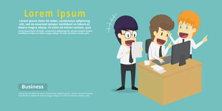 Businessman group brainstorming on meeting and presenting ideas and projects.Cartoon of business success is the concept of the man characters business,the mood of people,background.illustration vectorのイラスト素材