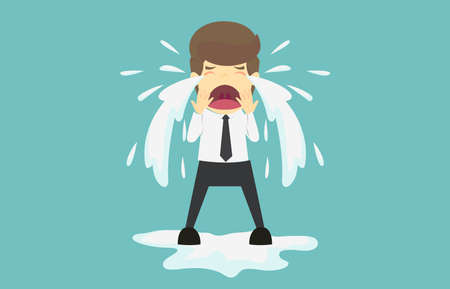 Businessman crying sad.Cartoon of business fail is the concept of the man characters business, the mood of people, can be used as a background, banner, infographics. illustration vectorのイラスト素材