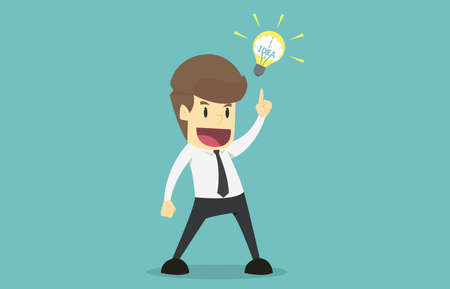 Businessman offering a new idea, bulb idea.Cartoon of business success is the concept of the man characters business, the mood of people, can be used as a background, infographics. illustration vectorのイラスト素材