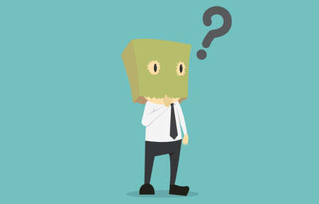 Businessman choosing with box in head.Cartoon of business success is the concept of the man characters business, the mood of people, can be used as a background,banner,infographics.illustration vectorのイラスト素材