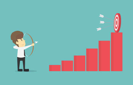 Businessman archery goal the increased.Cartoon of business success is the concept of the man characters business,the mood of people,can be used as a background,banner,infographics.illustration vectorのイラスト素材