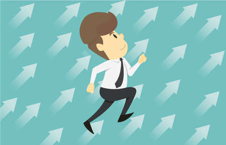Businessmen run up arrow. Cartoon of business success is the concept of the man characters business, the mood of people, can be used as a background, banner, infographics. illustration vectorのイラスト素材