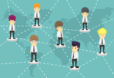 Business people team with world map.Cartoon of business success is the concept of the man characters business, the mood of people, can be used as a background, banner, infographics.illustration vectorのイラスト素材