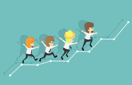 Group Businessman running grow up graph.Business young cartoon of success concept is man character.businessman emotion moving include icon of man .and can be applied to infographic.Illustration Vectorのイラスト素材
