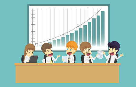 Business people analyzing documents income charts and graphs good teamwork on office table Teamwork successful.Cartoon of business is concept characters business,background, banner.illustration vectorのイラスト素材