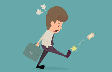 Businessman edgy with the bad situation, a cartoon illustration concept of the man characters in business,can be used as a  infographic backgroundのイラスト素材