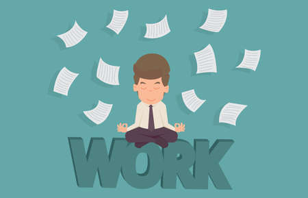 Businessman meditating in peace on work.cartoon of business success is the concept of the man characters business, the mood of people, can be used as a background, infographic. illustration vectorのイラスト素材