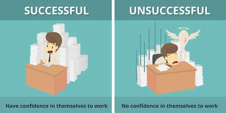 Businessman successful and Businessman unsuccessful. Cartoon of business, employee successful and unsuccessful is the concept of the man characters business, background, infographic. Vector illustrationのイラスト素材