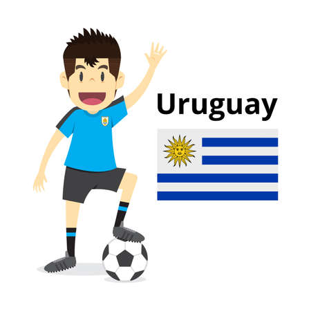 Uruguay, national football team,fifa world cup,man happy is playing soccer, isolated in white. illustration vectorのイラスト素材