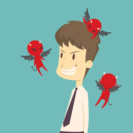 The devil whisper a businessman, framed, gossip.cartoon of business,employee success is the concept of the man characters business, the mood of people, can be used as a background, illustration vectorのイラスト素材