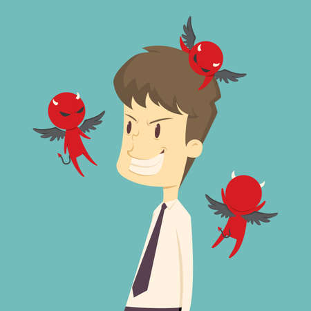 The devil whisper a businessman, framed, gossip.cartoon of business,employee success is the concept of the man characters business, the mood of people, can be used as a background, illustration vectorのイラスト素材