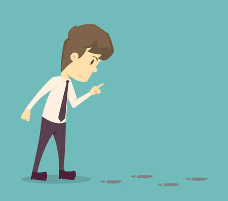 Businessman investigating suspicious footprints.cartoon of business,employee success is the concept of the man characters business, the mood of people, can be used as a background. illustration vectorのイラスト素材