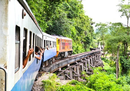 Dead railway beside cliff, along Kwai river in Thailand