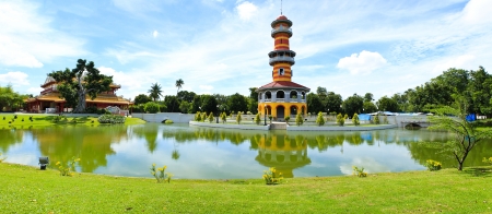 The scenic view of Thai Royal Residence at Bang Pa-In Royal Palace in Ayutthaya, Thailand.のeditorial素材
