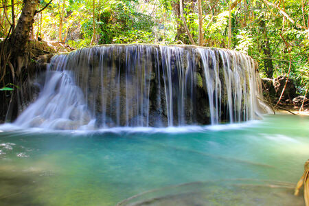 Beautiful Waterfall at Erawan National Park in Kanchanaburi ,Thailand.