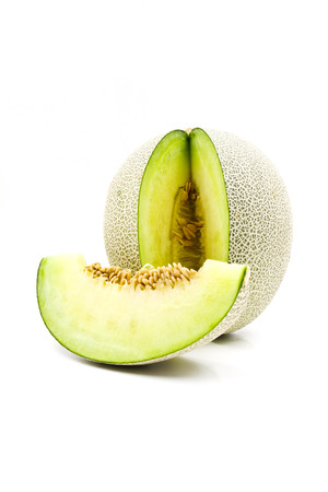 Green Melon isolated on white backgroundの写真素材