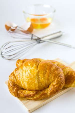 Homemade breads or bun on white background, croissant puff , breakfast foodの写真素材