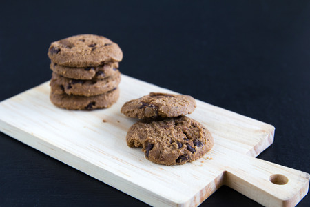 Chocolate Chip Cookies on chopping wood