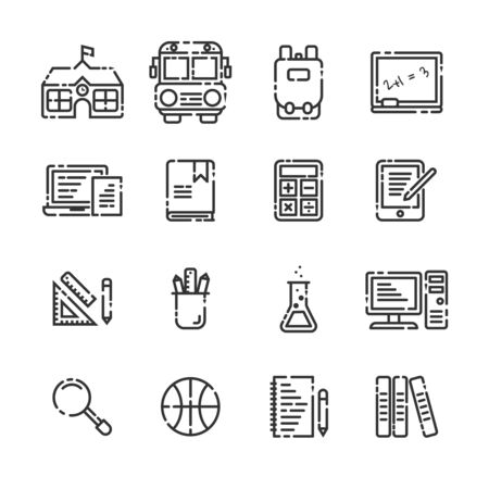 School Elements outline icon set on white background.のイラスト素材