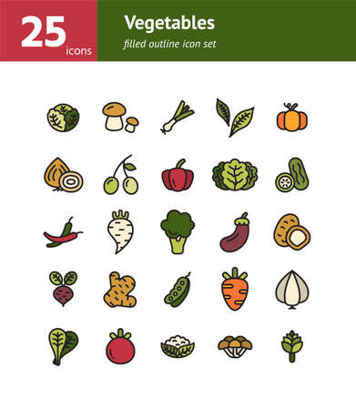 Vegetables filled outline icon set. Vector and Illustration.のイラスト素材