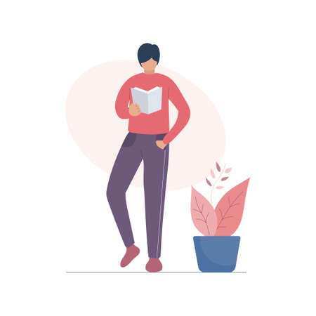Man standing and reading a book. Vector and Illustration.のイラスト素材