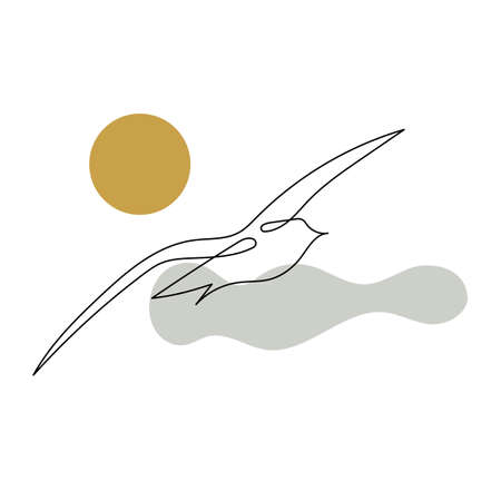 Flying seagull line art. Contour drawing. Minimalism art.のイラスト素材