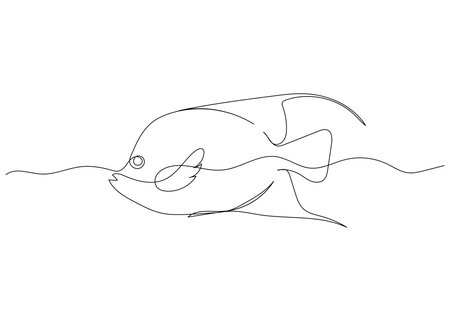 Continuous line drawing of fish with the ocean. Minimalism art.のイラスト素材