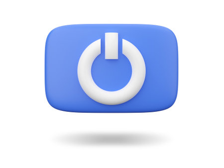 Blue power button on a white background. 3d render. Isolated.