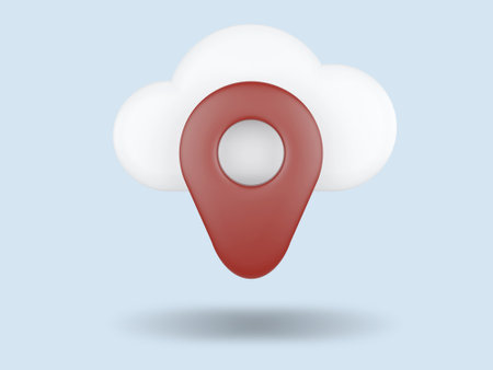 Red Map Pointer With White Cloud Isolated on Blue Background. Vector Illustrationの写真素材