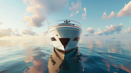A luxurious yacht floats on calm seas under a beautiful sunset sky, reflecting serenity and opulent leisure.の素材