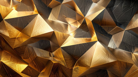 Close-up of abstract geometric shapes with a golden texture, depicting luxury and modern art.の素材