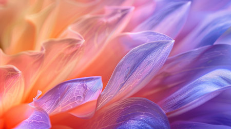Abstract image of flower petals with a luminous interplay of colors, creating a dynamic and vivid visual experience.の素材