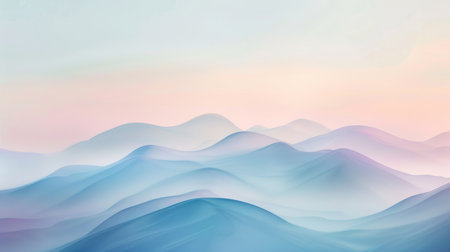 Digital illustration of peaceful mountain ranges in soft pastel hues, evoking a sense of calm and tranquility.の素材