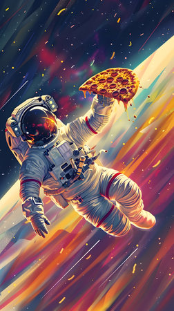 A captivating depicting an adventurous astronaut effortlessly gliding through the vast and weightless expanse of space With a bold colorful art style influenced by space documentaries the astronautの素材