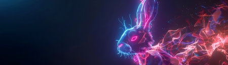 This captivating digital depicts a surreal and futuristic scene where a vibrant glowing rabbit adorns a striking neon dress against a dark atmospheric backdrop The rabbit s ethereal presence combinedの素材