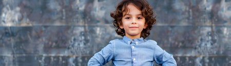 A young child stands with hands firmly on their hips portraying an authoritative and confident presence that belies their youthful age The serious expression bold stance and determined gaze suggest aの素材