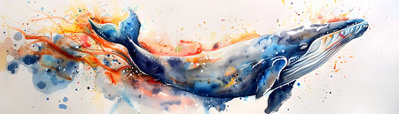 This breathtaking digital artwork masterfully depicts a massive ethereal space whale soaring through the vast cosmic expanse The whale s form is rendered in a stunning watercolor inspired style itsの素材