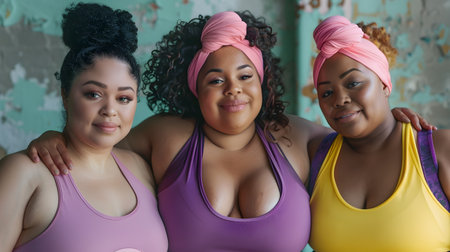This image captures a group of diverse plus size women who are passionate about fitness and body positivity They radiate confidence strength and joy as they celebrate their bodies and inspire othersの素材