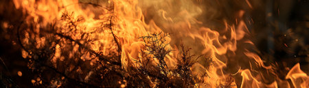 This captivating image showcases the mesmerizing interplay of light and shadow created by a burning fire in a dramatic moody landscape The flickering flames cast shifting abstract shadows that seemの素材